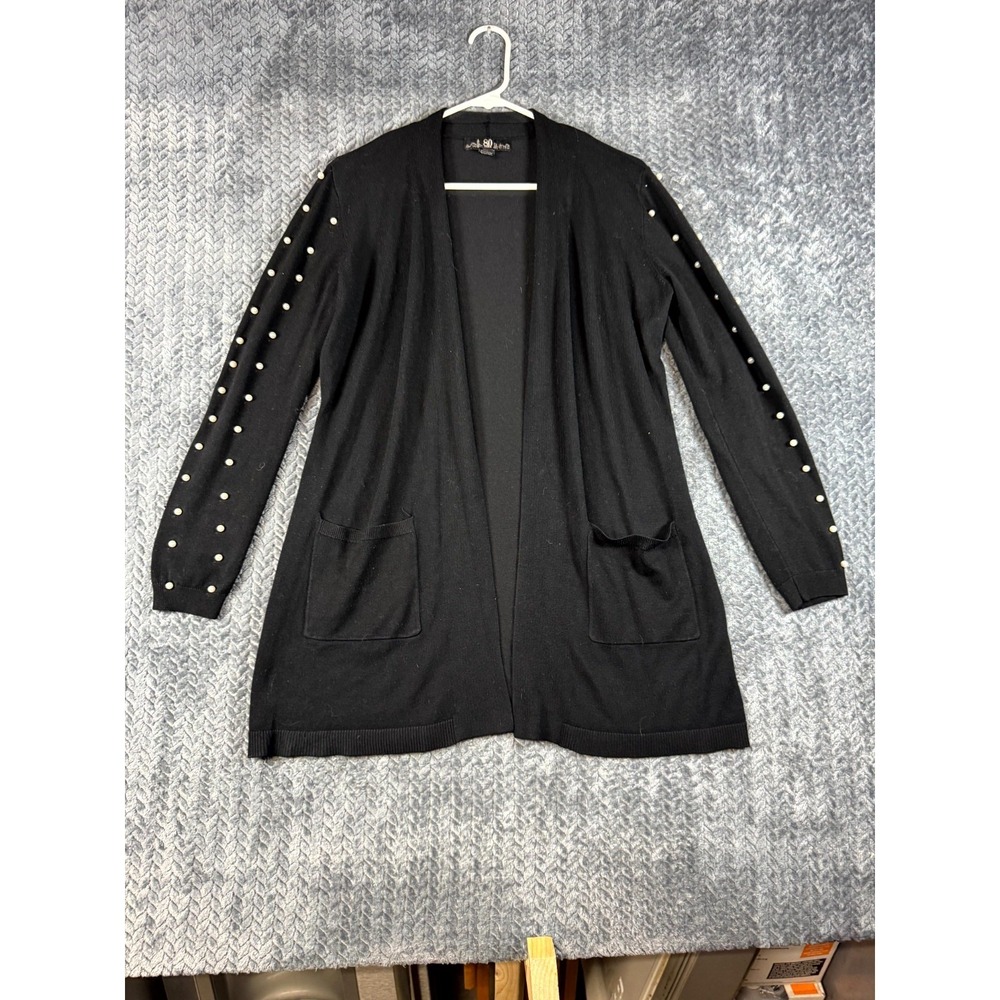 80 Park Avenue Cardigan Sweater Womens Small Black Beaded Long Sleeve Open Front